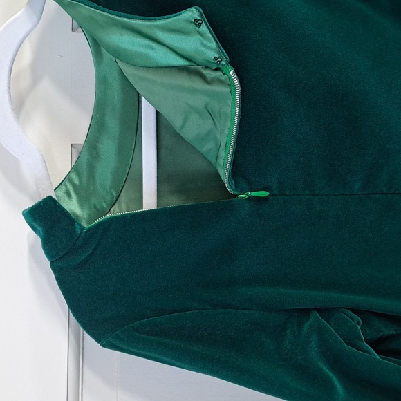 Vintage Velvet Classy Dark Green Shift Tailored Holiday Front Gold Button Dress - Picture 6 of 10